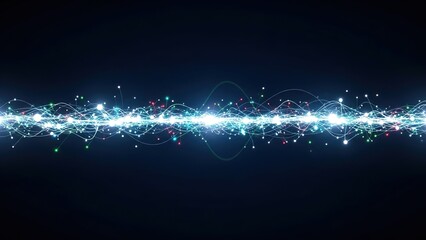 Abstract digital data stream with glowing particles and wavy lines representing technology and energy flow.