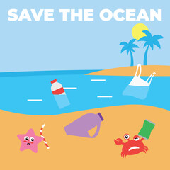 Sea animal upset by litter on beach