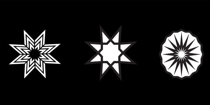Black Bahai symbol. Bahai star. set. Religious symbol of Bahaism.