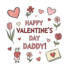 Happy valentines day daddy card with flowers and hearts