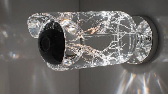 Transparent Glass Security Camera with Crystalline Texture 3D Render