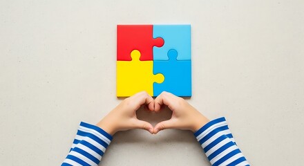 A person holding a puzzle piece in the shape of a heart with a white background