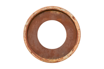 Rusty metal mounting flange ring is isolated.