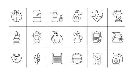 Fototapeta premium A collection of health and wellness icons, representing various aspects of medicine and nutrition isolated on