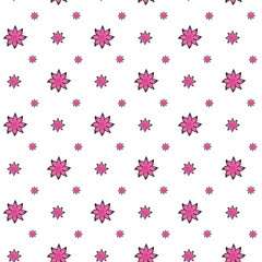 A charming floral pattern featuring pink flowers on a white background, ideal for textiles.