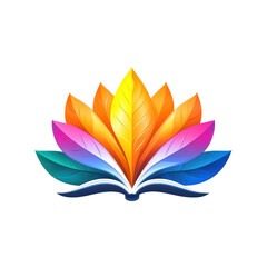Obraz premium Open book with lotus flower in vibrant colorful gradient for spirituality and education isolated on transparent background