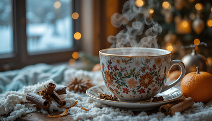 cup of tea with cinnamon sticks