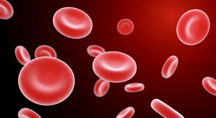 Microscopic 3D illustration of red blood cells flowing in human artery or vein