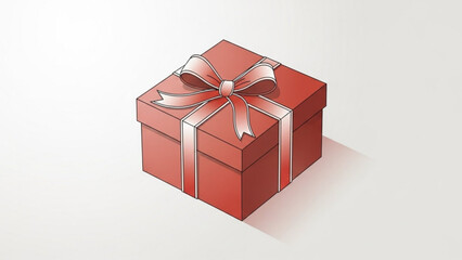 Red Gift Box with Ribbon Isolated on White Background Isometric Illustration