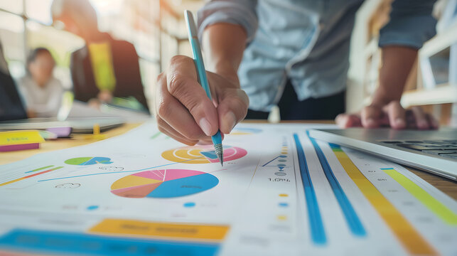 Marketing Strategy Analysis, Business Team Working with Charts and Graphs. Marketing Planning Concept, Analyzing Financial Charts and Statistics