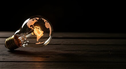 A luminous light bulb with an earth design glowing on a dark surface, symbolizing global energy conservation and a sustainability concept for Earth Hour awareness.