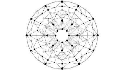 Complex black and white geometric circular network pattern with many nodes and lines image photo