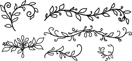 Collection of hand drawn floral swag and leaf designs