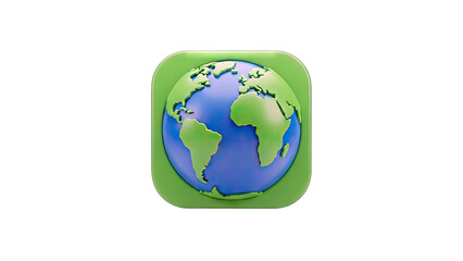 3D Earth Globe Icon on Green Background