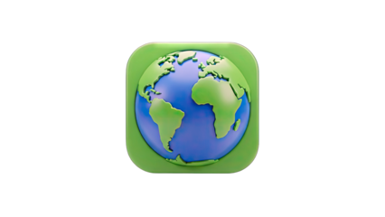 3D Earth Globe Icon on Green Background