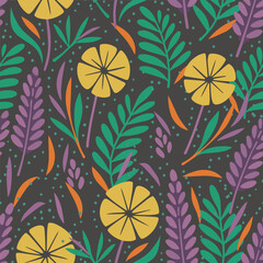 Stylized floral garden background design for clothing, home furnishings, stationery, and product packaging paper.