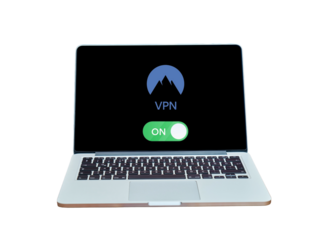 VPN for computers security online, laptop isolated on a transparent background.