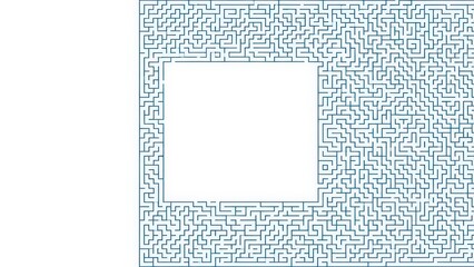Intricate Blue Maze with Central White Square for Text or Image Overlay.