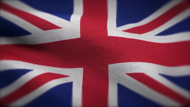 detailed close-up video of the Union Jack flag fabric, showing realistic textile weave