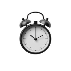 Black Twin Bell Alarm Clock in Modern Minimalist Style with Soft Studio Lighting on White Background for Time Management isolated on transparent background