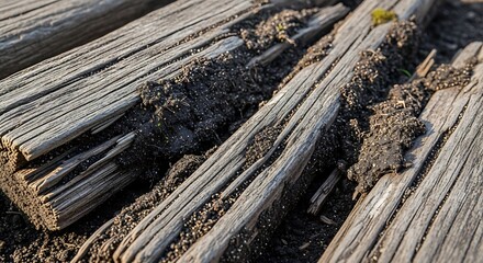Fototapeta premium Weathered Wood Planks - A Close-Up of Textured Decay.
