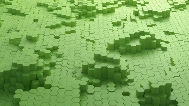 Abstract Hexagonal Grid Pattern with Varying Heights and Green Tones. - Powered by Adobe