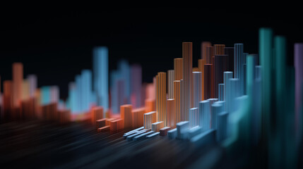 An abstract visualization of an equalizer responding to human speech, frequency bars shifting rhythmically to represent voice clarity and communication. cinematic color correction, natural uneven