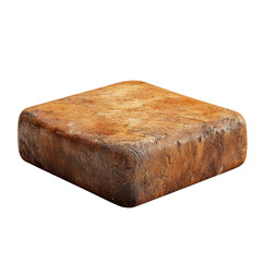 Brown leather ottoman in rustic style with warm lighting and worn texture for home decor isolated on transparent background