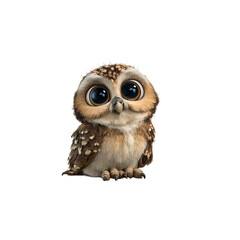 Cute Baby Owl With Huge Eyes, Adorable Fluffy Forest Bird Illustration