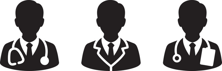 Three doctors silhouette with stethoscope and tie on checkered background