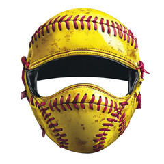 Softball Catchers Mask with Red Stitching in Distressed Yellow Leather with Black Padding for Sports Equipment isolated on transparent background