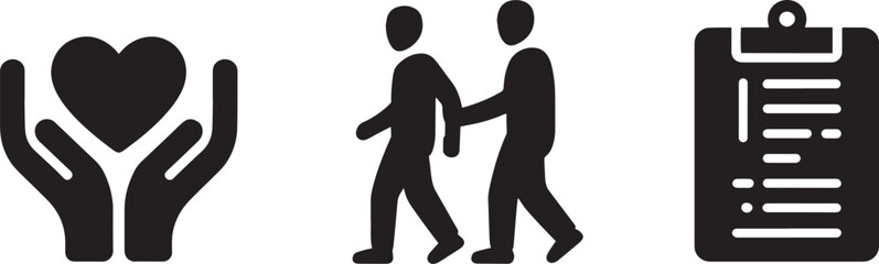Hands holding heart helping people and clipboard icon vector graphic