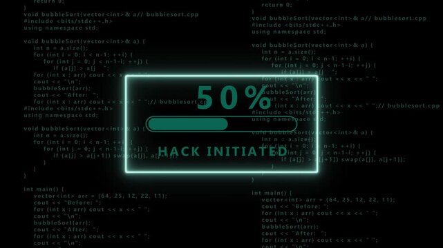 Hack Initiated Notification with 30 Percent Progress and Loading Bar Keywords: hack initiated, cybersecurity, notification, progress, loading bar, 30 percent, technology, computer, code
