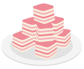 stack of malaysian layered cake or kue lapis on a white plate