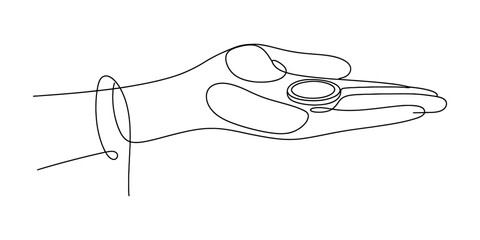 Minimalist continuous line art drawing of a hand holding a fidget spinner Vector, illustration