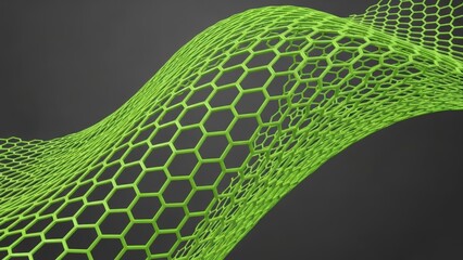 Abstract Green Hexagonal Grid Wave on Dark Background.