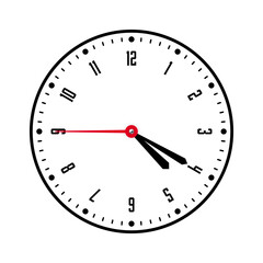 Mechanical clock face with arabic numerals, bezel. Watch dial with minute, hour marks and numbers. Timer or stopwatch element. Blank measuring circle scale with divisions. Vector illustration