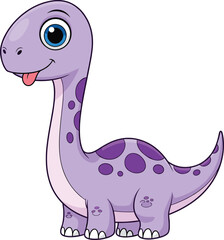 Cute cartoon dinosaur illustration, smiling baby dinosaur character, purple dino mascot, kids animal art, children book illustration, white background