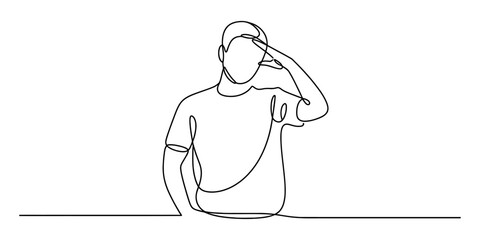 A person performing a military salute gesture in a continuous line art drawing style Vector, illustration