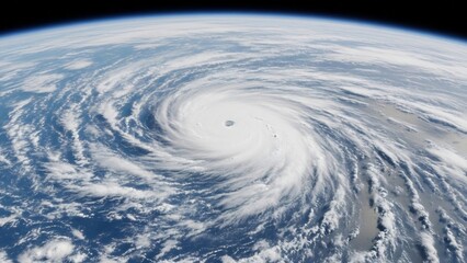 Satellite view of a powerful hurricane swirling over the ocean, showcasing the immense scale and destructive beauty of natures forces from space.