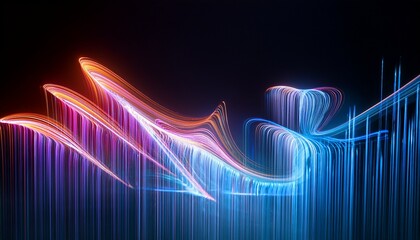 dynamic abstract background with flowing lines of iridescent light futuristic concept of data streaming and high technology vibrant neon glass tubes on a dark backdrop