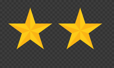 Two golden stars rating icon on transparent background