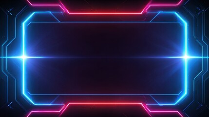 Futuristic Neon Glowing Frame with Digital Circuit Lines on Dark Background