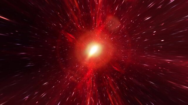 Glow red hyperspace tunnel through space time vortex loop background