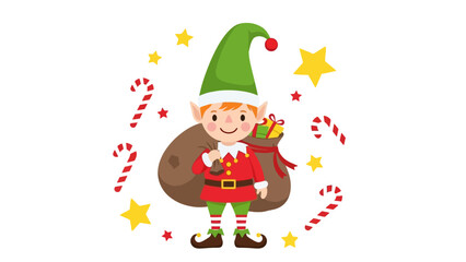 Naklejka premium Cheerful Christmas Elf Delivering Gifts with Holiday Spirit