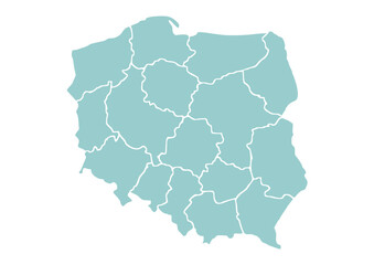 Mapa Polski z wojew&oacute;dztwami na białym tle. Zarys mapy Polski. Ilustracja wektorowa