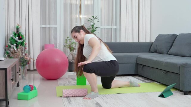 Pregnant woman, stretching and exercise on floor in home for pelvic strength, maternity fitness and improve flexibility. Girl, living room and prenatal yoga for circulation, back pain and posture. 