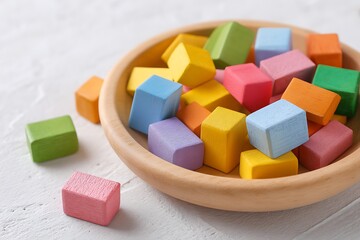 Obraz premium Bowl of colorful wooden blocks