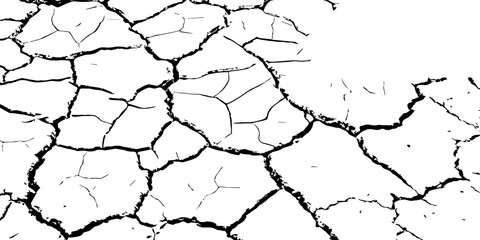 High-resolution black and white cracked dry earth texture, natural drought soil pattern with deep fissures, abstract background symbolizing climate change, arid land, desert surface, and environmental
