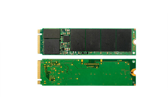 Front and Back of NVMe M.2 Solid State Drive (SSD) isolated on white background